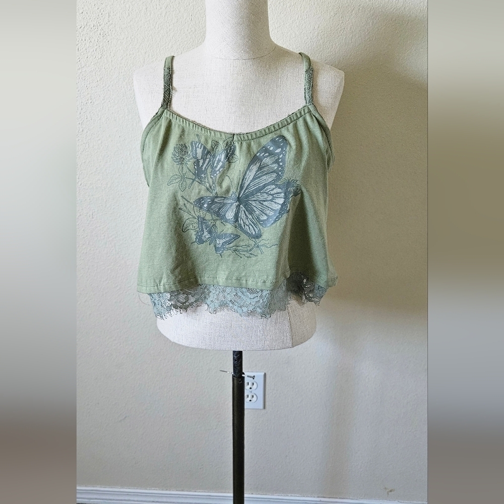 Thorn & Fable Green Butterfly Lace Crop Girls Tank Top Size 0